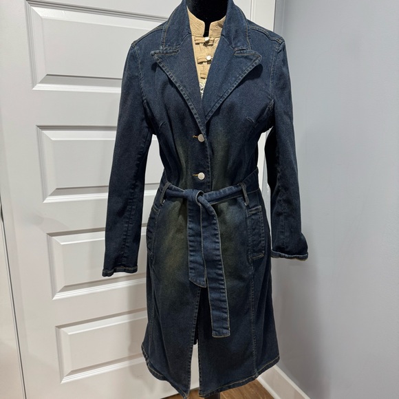 Mixit Blue Distressed Belted Denim Jacket - Picture 1 of 10